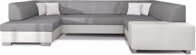 Divano panoramico a U HAVANA MEUBLORAMA convertibile per 6 persone, Grigio e Bianco, con struttura in legno massiccio e coperture rimovibili, L: 322 cm, P: 204 cm, H: 72 cm
