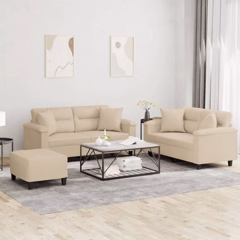 Maison Exclusive - Set divano a 3 posti con cuscini in microfibra color crema