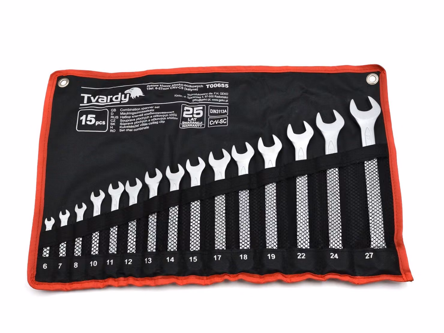 set di 15 chiavi combinate da 6-27 mm - Robusti utensili CRV con rivestimento lucido opaco, resistenti alla corrosione, ideali per i professionisti e gli amanti del fai da te.