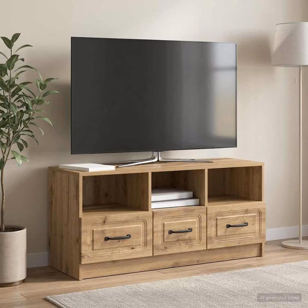 Mobile TV vidaXL moderno in rovere artigianale marrone con ruote L/P/H: 102 x 34,5 x 47 cm