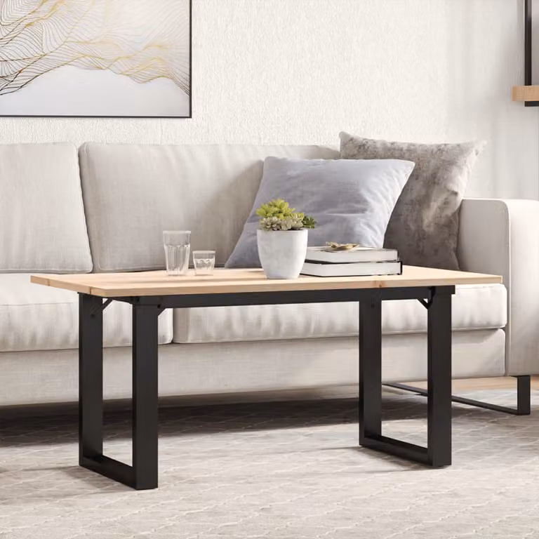 vidaXL Tavolino da salotto rettangolare in legno di pino e acciaio marrone L: 100 cm, P: 50 cm, H: 45 cm