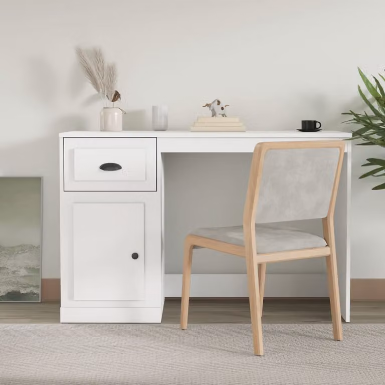Scrivania moderna vidaXL bianca con cassetto in legno e MDF L/P/H: 115 x 50 x 75 cm