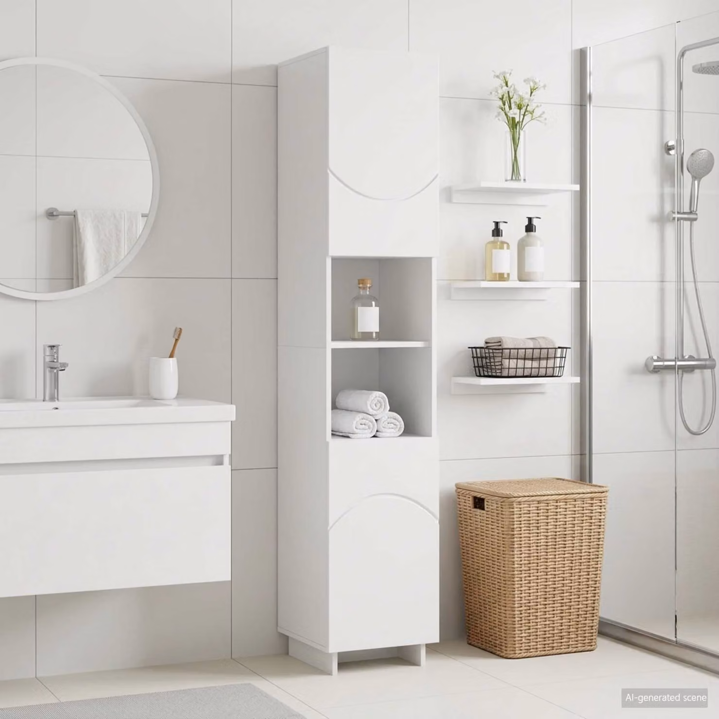 Mobile da bagno moderno vidaXL Bianco Lucido con ante a battente e ripiani interni L: 36.5 cm, P: 38.0 cm, H: 180.0 cm