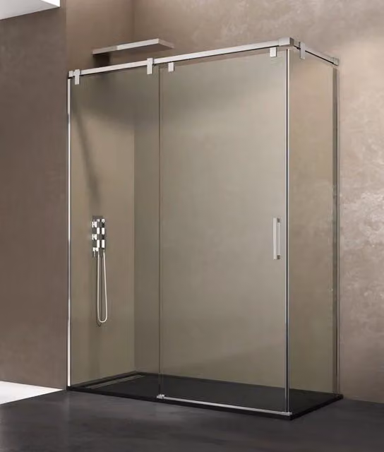 Box doccia angolare DUCHA FUTURA con vetro trasparente e profili in acciaio inox lucido L 110 cm x P 70 cm