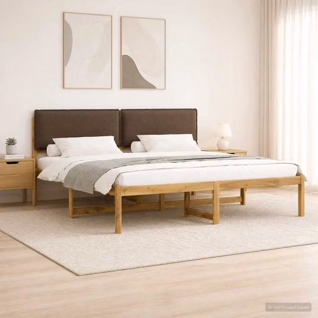 Letto con Testiera Rivestita Bianco lavato e taupe 180 x 200 cm 3405094