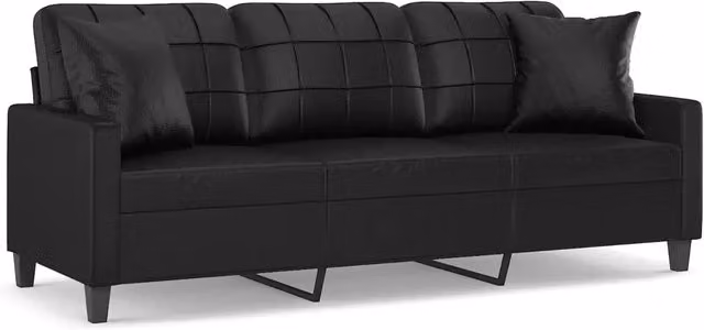 Divano | Divano da soggiorno | Sofa a 3 Posti con Cuscini Nero 180 cm in Similpelle