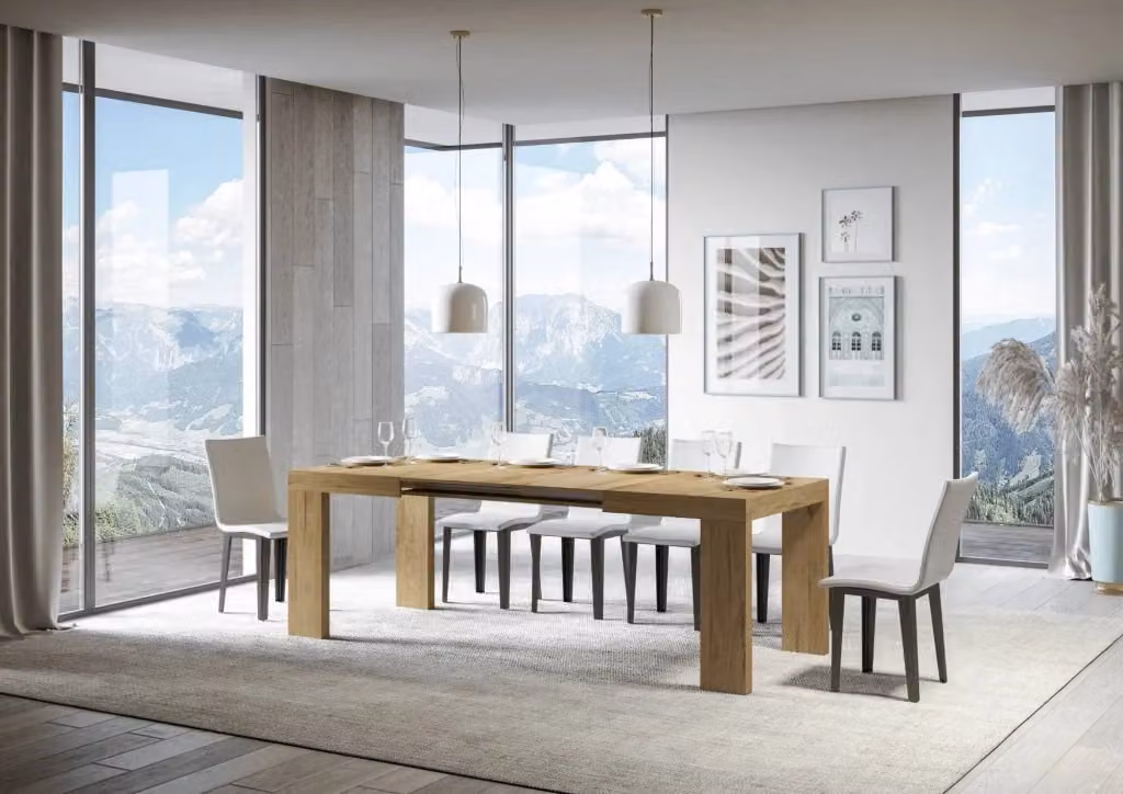 Tavolo allungabile moderno Roxel in finitura quercia naturale marrone L: 120 cm, P: 90 cm, H: 77 cm, estensibile fino a 224 cm – 2