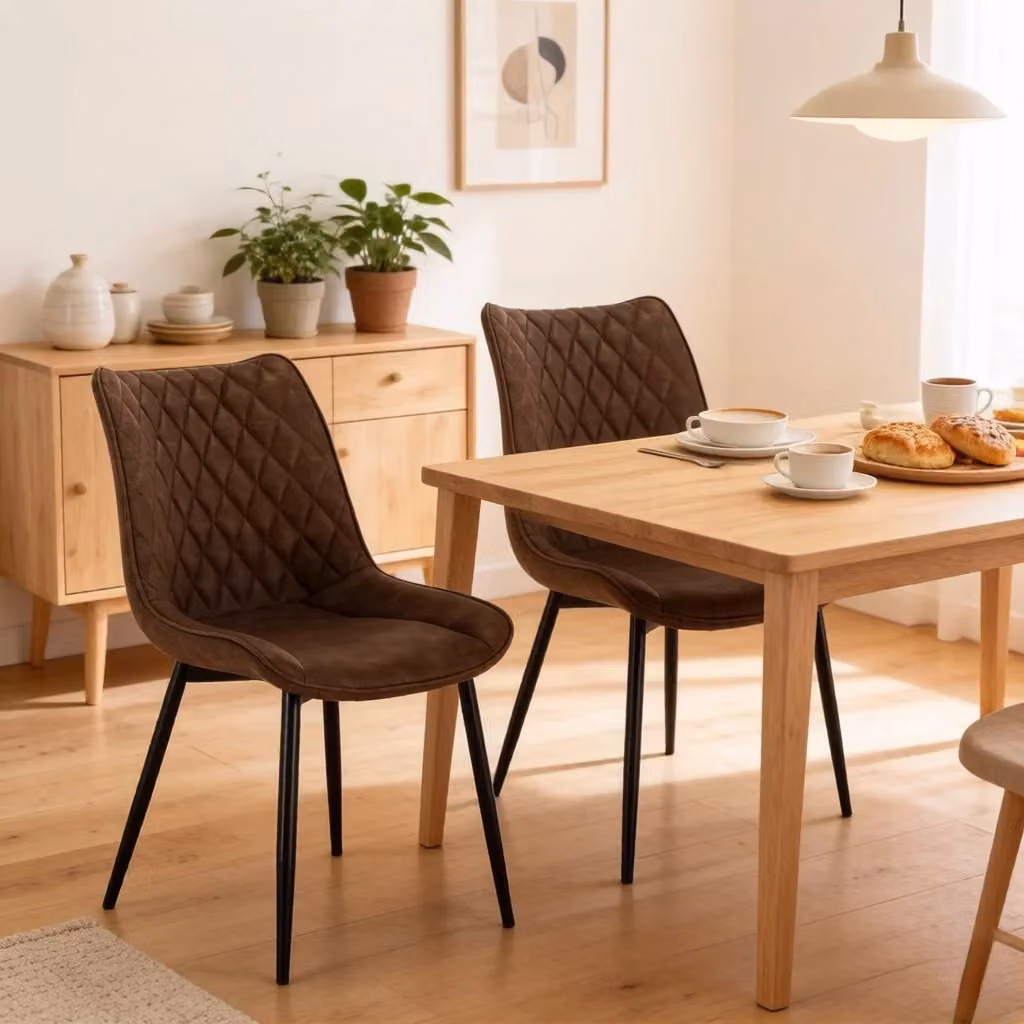 Set di 2 sedie da pranzo MIVRAY in similpelle marrone con gambe in metallo per sala da pranzo e soggiorno – 2