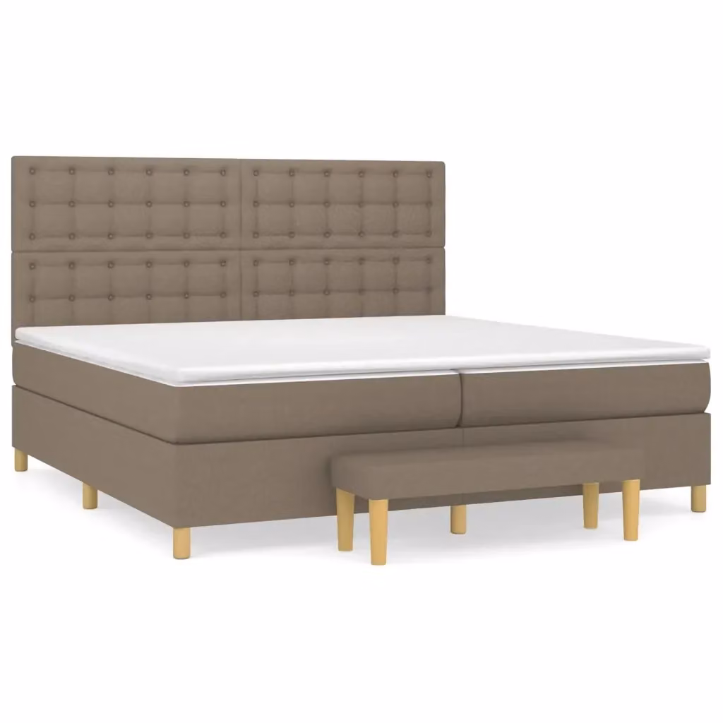 vidaXL Letto Ibrido con Giroletto a Molle e Materasso in Tessuto Beige e Bianco L/P/H: 200 x 200 x 128 cm – 2
