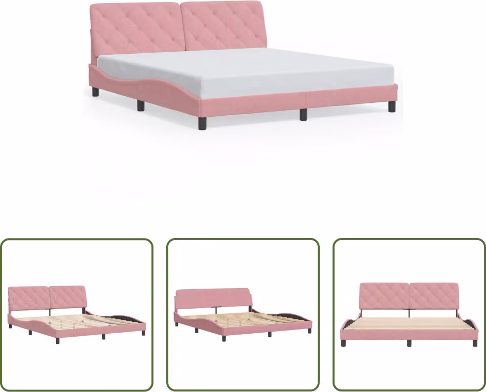 The Living Store Struttura letto con testiera rosa 180x200 cm in velluto