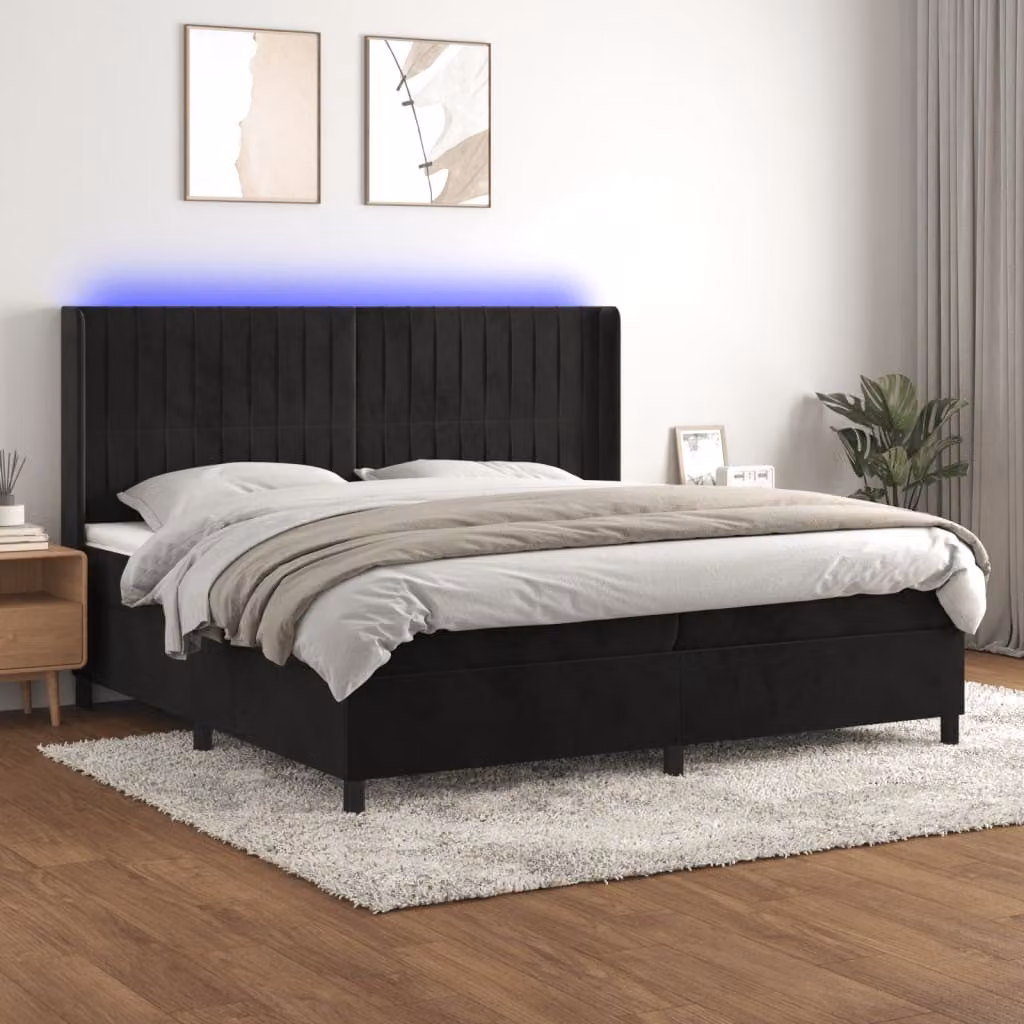 Maison Exclusive - Letto a Molle con Materasso e LED Nero 200x200 cm in Velluto
