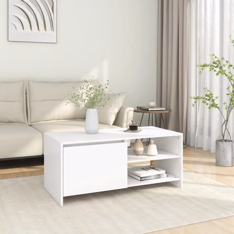 Tavolino The Living Store bianco 102x50x45 cm in materiale ligneo