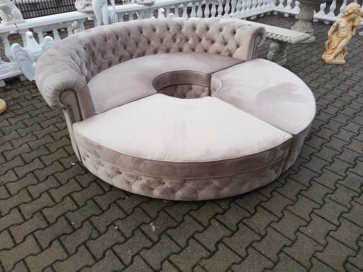 Chesterfield Rundsofa Stoff Runde Sofa XXL Wohnlandschaft Eckcouch Ecksofa Couch