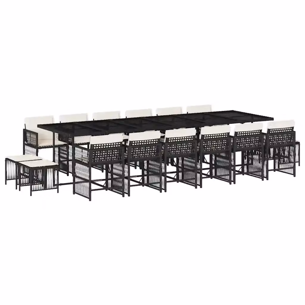 vidaXL Set da Pranzo da Giardino 17 pz in Polyrattan Nero con Piano in Vetro e Cuscini – 2