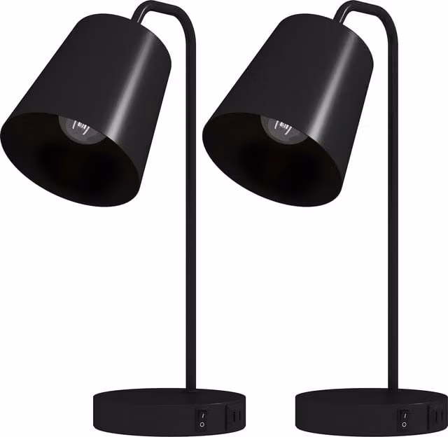 Set di 2 lampade da tavolo moderne HOMCOM in metallo nero con porte USB-A e USB-C