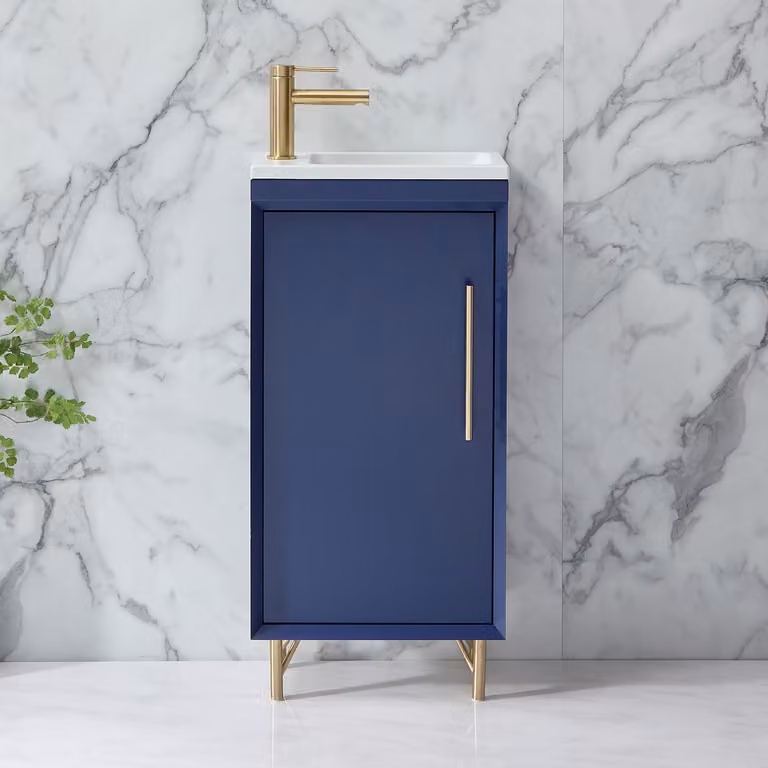Mobile Bagno Blu Marino 400mm con Lavabo e Maniglia con Barra a T in Oro Satinato