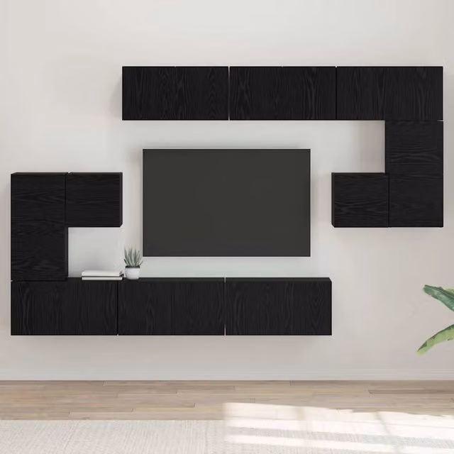Set mobile TV 10 pz-Credenza per TV Rovere Nero Legno multistrato 404934