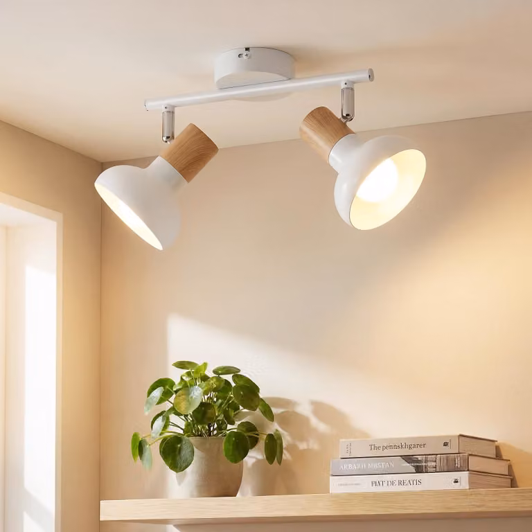 Lampada a soffitto a due luci, stile vintage, colore bianco, attacco E14, dimensioni 25,5x11x15,5 cm
