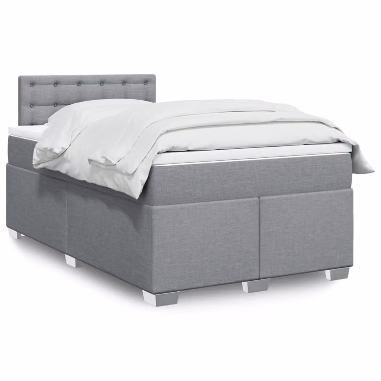 vidaXL Giroletto a Molle con Materasso Ibrido in Tessuto Grigio e Bianco L/P/H: 120 x 200 cm
