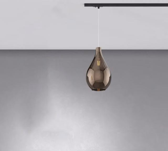 Lampada a sospensione contemporanea Drop 2.0 Top Light in metallo nero e vetro bronzo con 1 luce E27