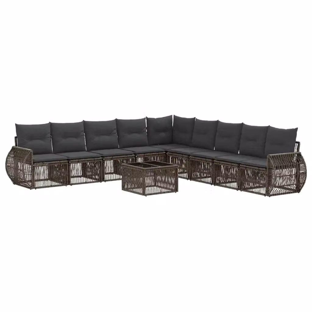 Set Divano da Giardino vidaXL 10 Pezzi a Forma di U in Polyrattan Grigio e Antracite con Cuscini e Tavolino – 2