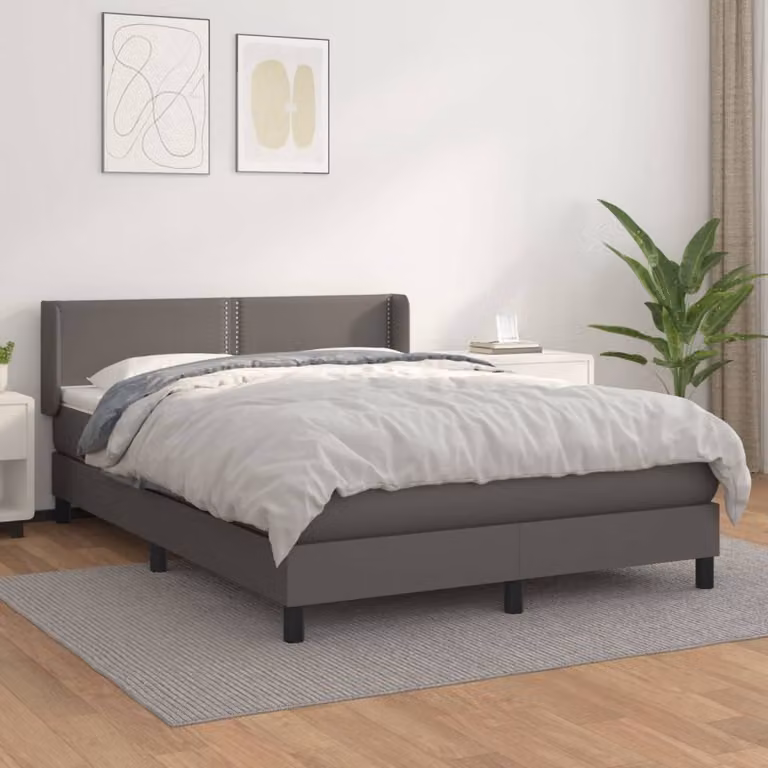 The Living Store Letto a molle con materasso grigio 140x200 cm in Pelle finta