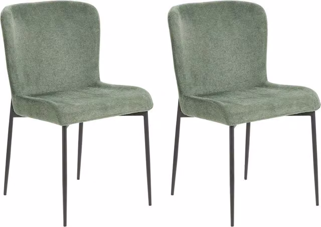 Set di 2 sedie da pranzo BELIANI in tessuto verde con texture a maglia e struttura nera per soggiorno e camera da letto
