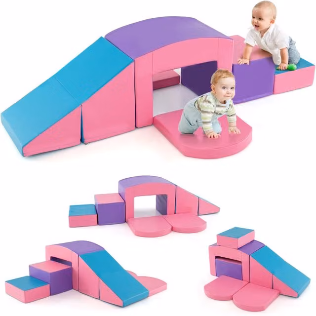 Set di 6 blocchi in schiuma Design Mania con tunnel per arrampicarsi e strisciare, gioco morbido educativo viola per lo sviluppo motorio e cognitivo dei bambini – 1