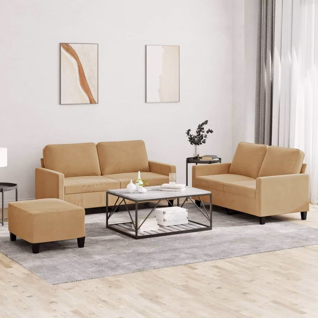 Maison Exclusive - Set divano a 3 pezzi con cuscini in velluto marrone