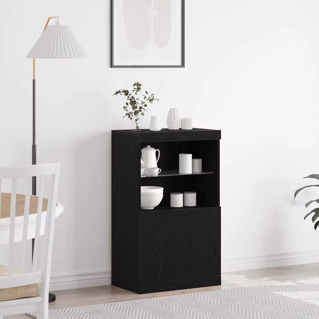 Madia moderna vidaXL con illuminazione LED integrata, colore nero, L 60 cm x P 37 cm x H 100 cm