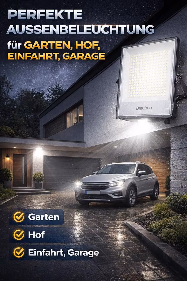 Proiettore LED Braytron 300W per esterni IP65 – Proiettore super luminoso con selezione della temperatura di colore 3000K–6500K, fino a 3300 lm, proiettore LED impermeabile in alluminio, proiettore per esterni
