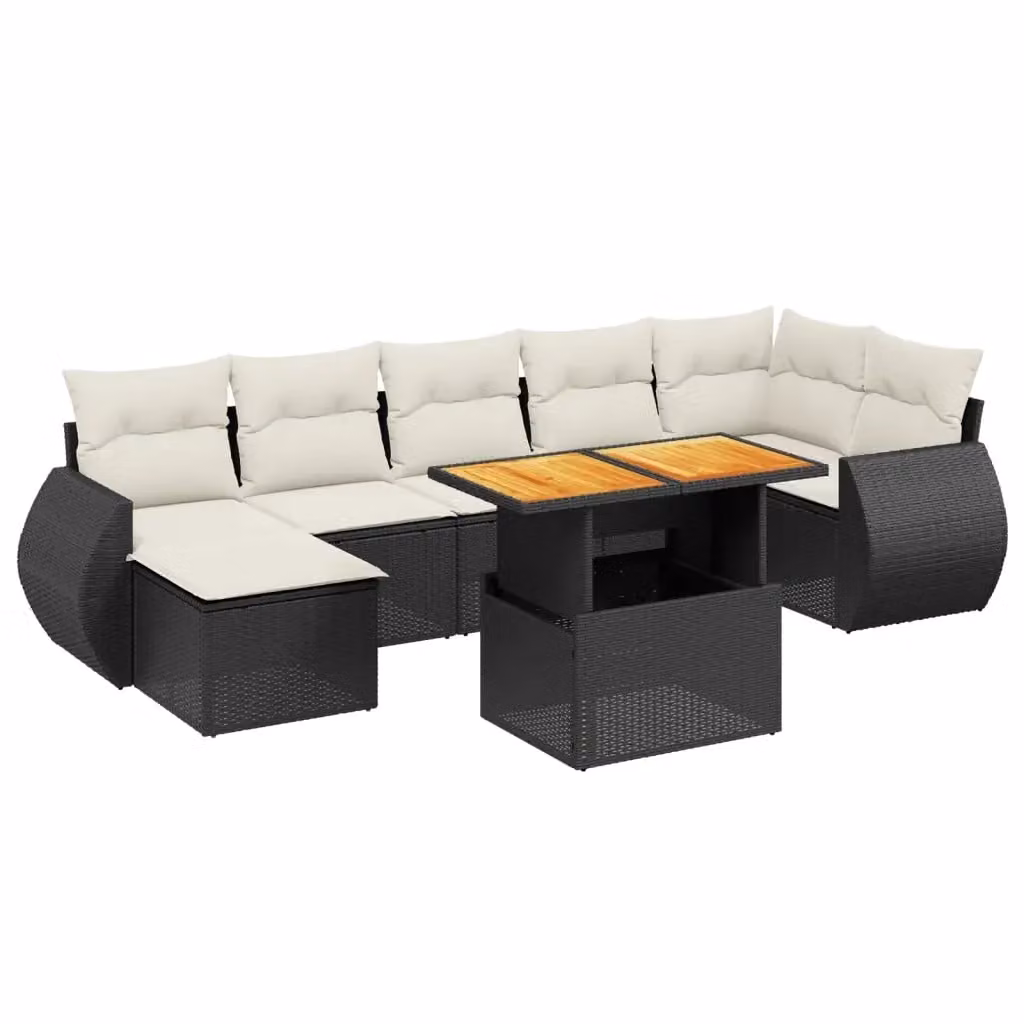 vidaXL Set Divani da Giardino a L con Cuscini 8 pz in Polyrattan Nero e Acacia – 2