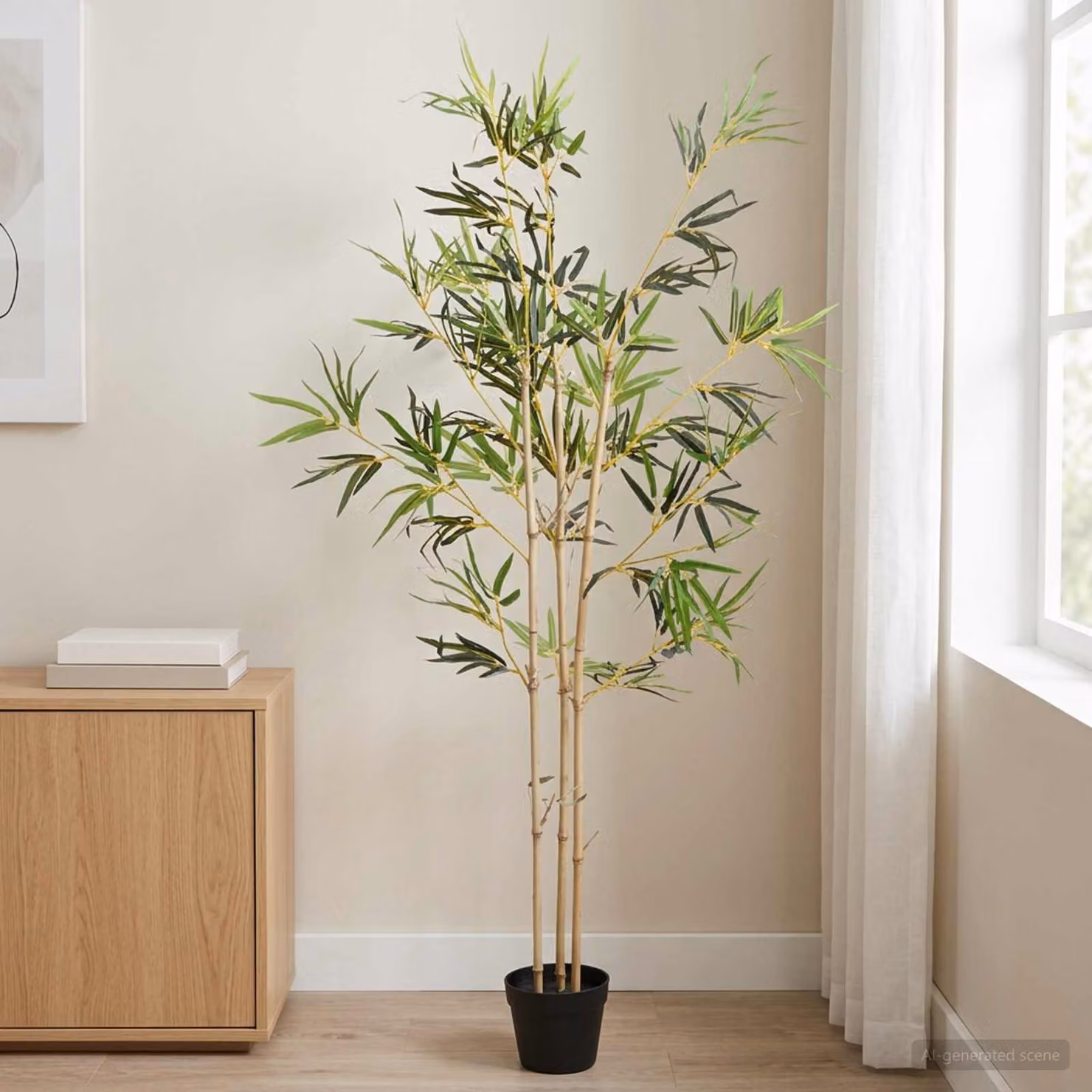Albero di bambù verde vidaXL in tessuto e legno, L: 55 cm, P: 16 cm, H: 150 cm