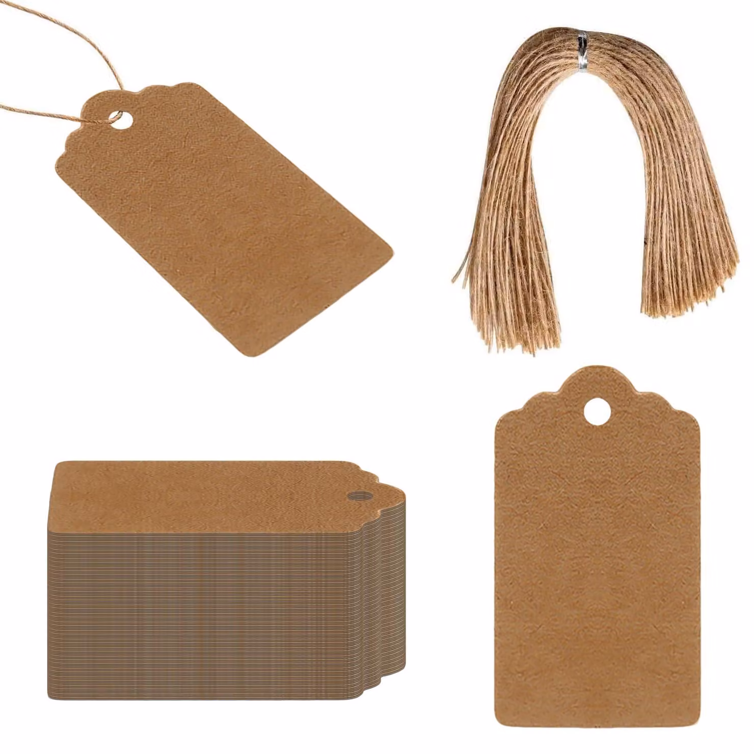 100 etichette rettangolari in carta kraft, dimensioni 4x7 cm, con cordino di iuta