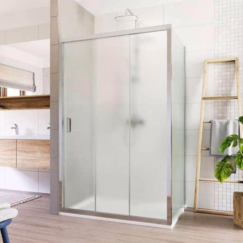 Cabina doccia Mereo, Lima, rettangolo, tre pezzi, a scomparsa, 100x90 cm, cromo ALU, vetro Point - CK87642K