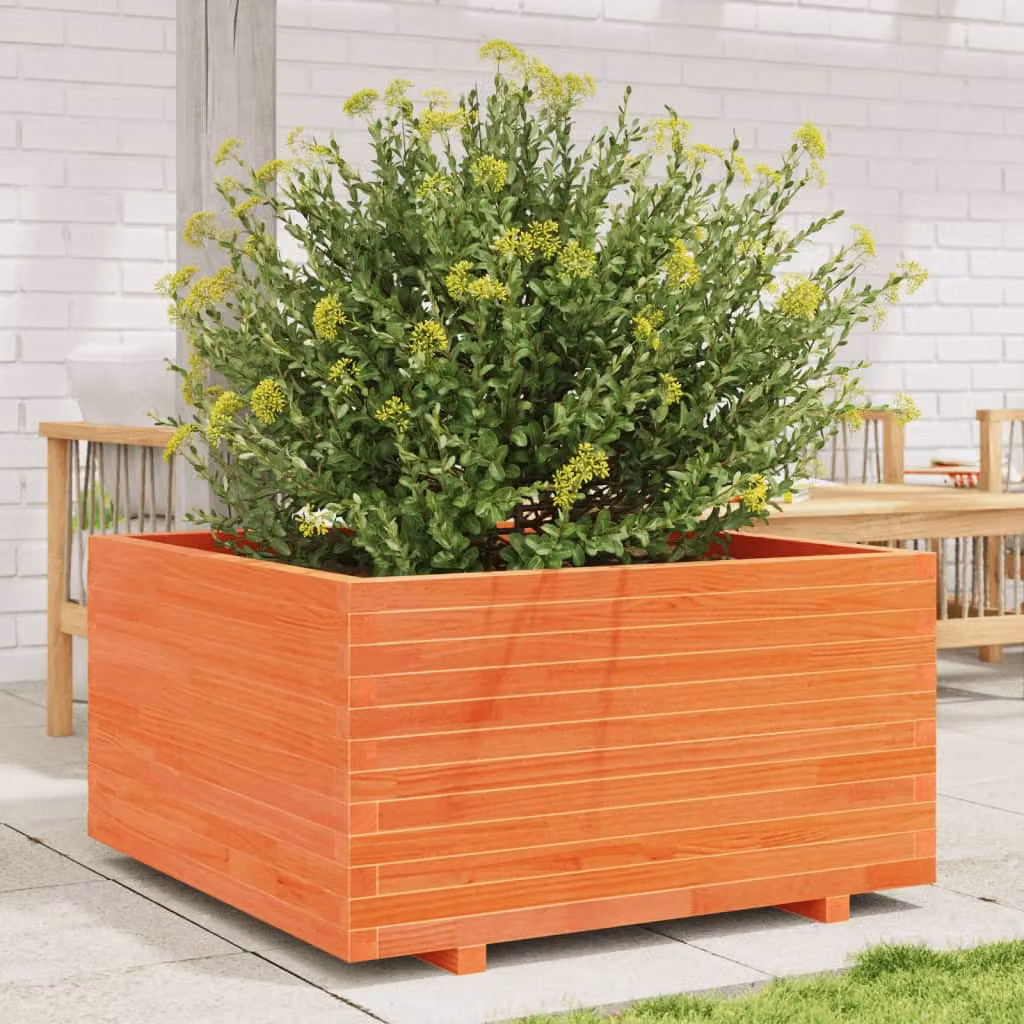 Fioriera da giardino vidaXL in legno massello marrone e arancione L/P/H: 90 x 90 x 49,5 cm – 1