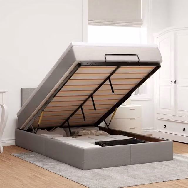 Letto con contenitore a sollevamento vidaXL in tessuto con materasso, colore tortora, L/P/H: 120 x 200 cm