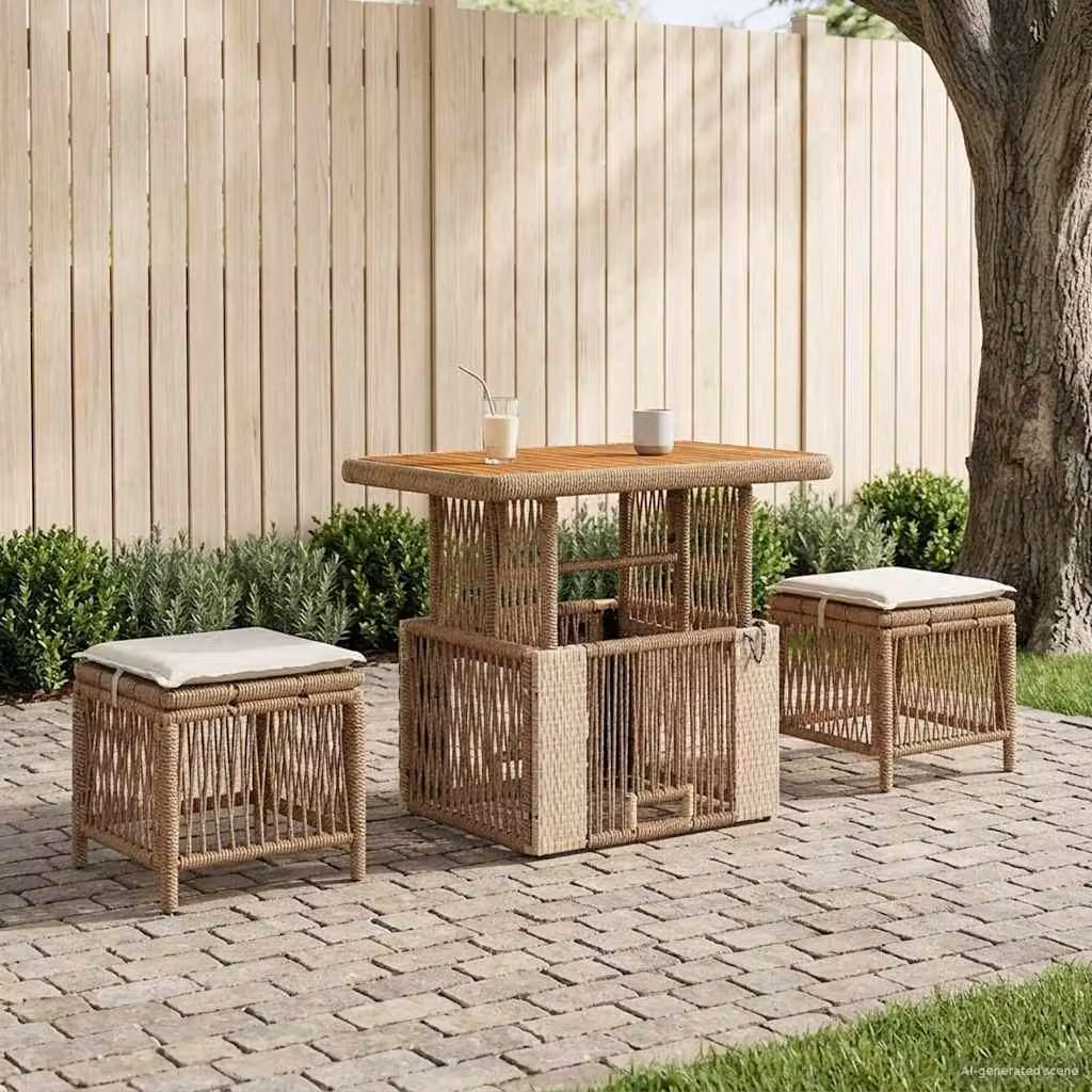 Maison Exclusive - Set da giardino per esterni, composto da 3 pezzi, in rattan sintetico beige e crema