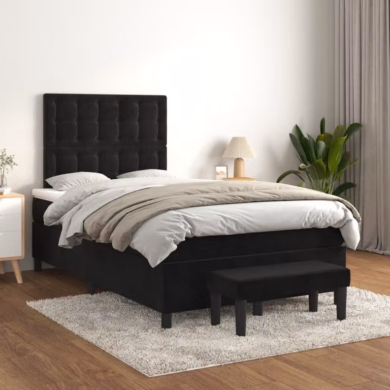 The Living Store Letto a molle con materasso nero 120x200 cm in velluto