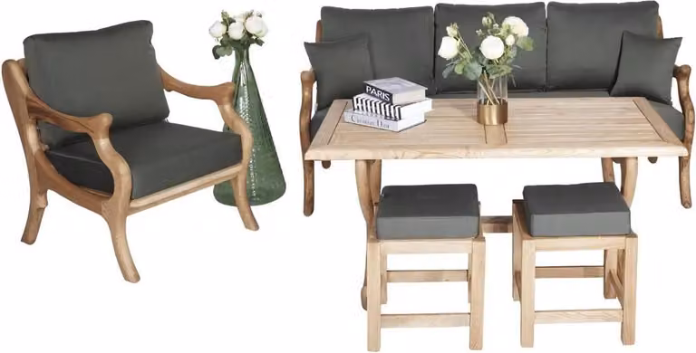 Sofagarnitur 3+1 Sitzer Gartenmöbel Esstisch Holzhocker Polsterhocker