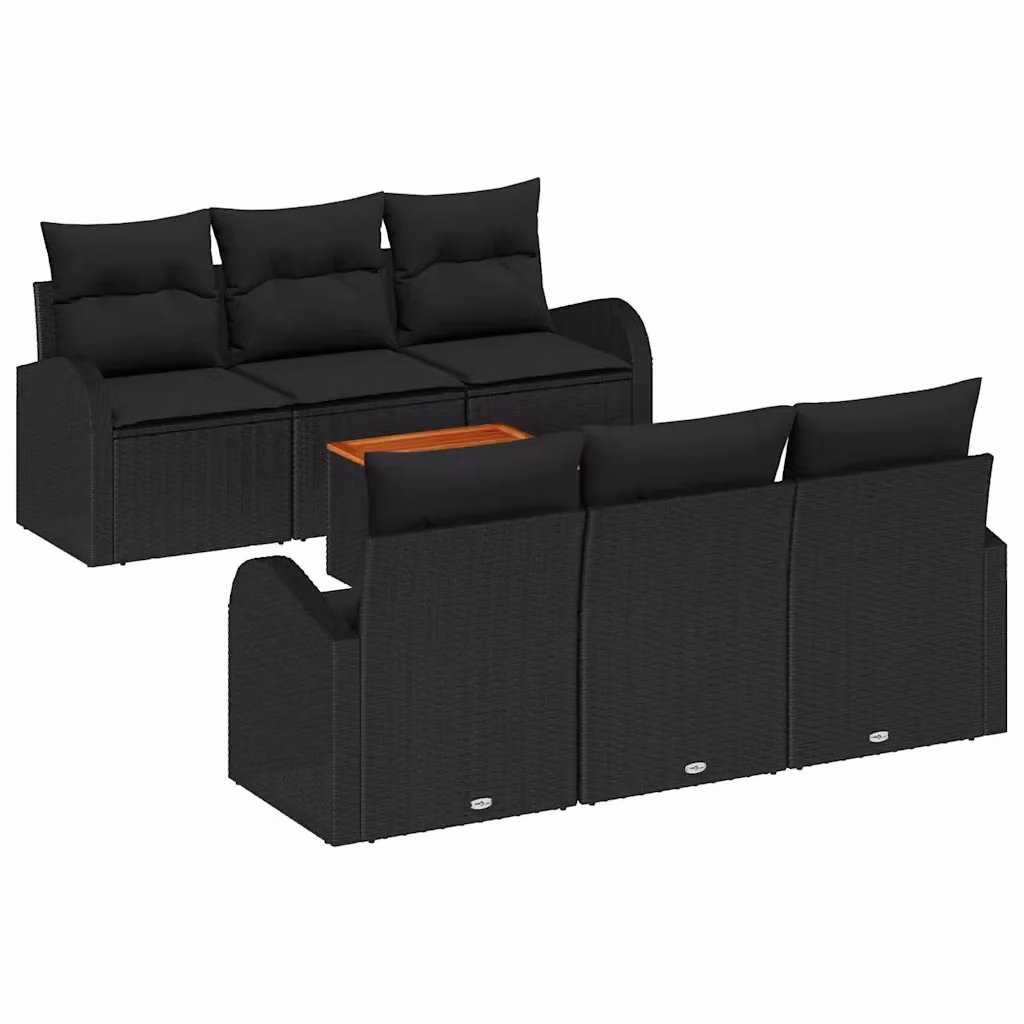 Set Divano da Giardino vidaXL 7 Pezzi in Polyrattan Nero con Cuscini e Funzione Archiviazione – 2