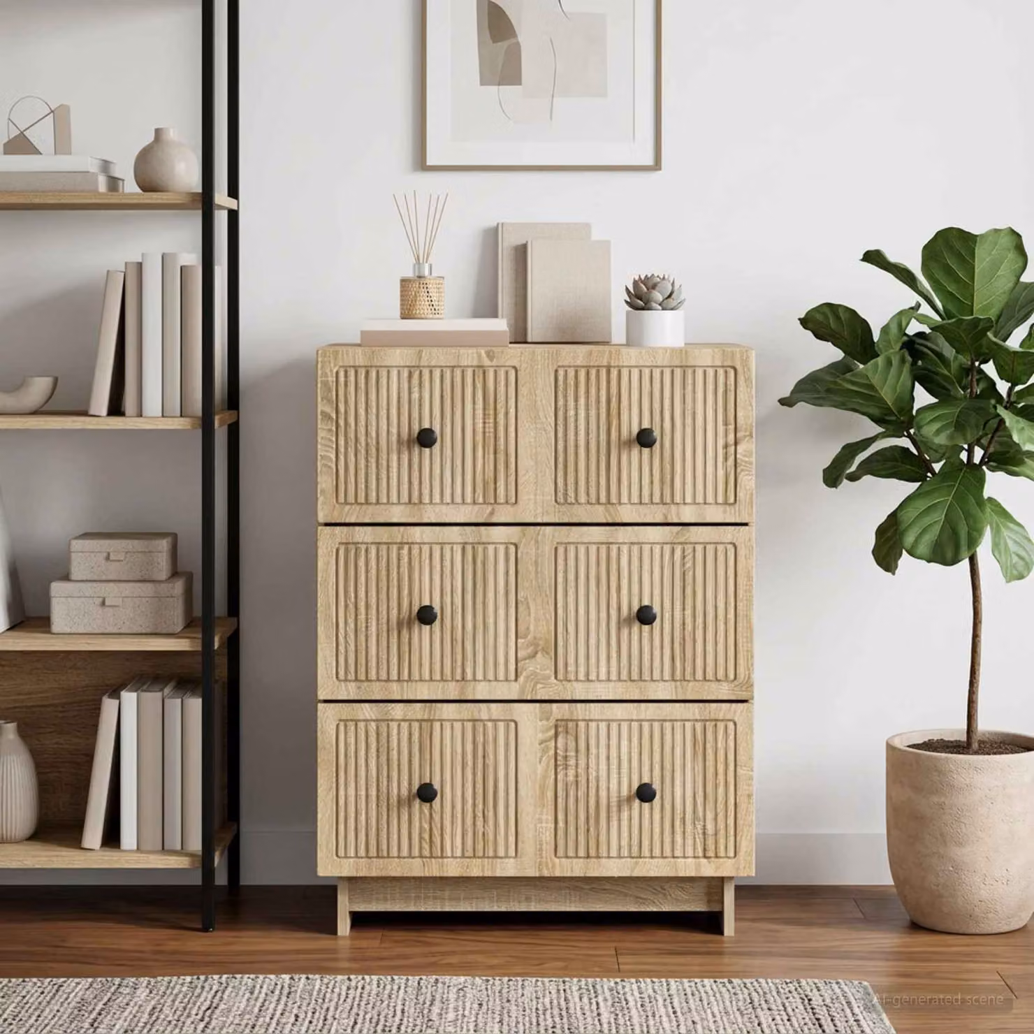 Carrello mobile con cassetti vidaXL in legno ingegnerizzato e metallo, marrone e beige, L: 66 cm, P: 34,5 cm, H: 90 cm