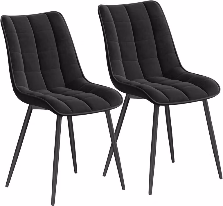 Set di 2 sedie da pranzo WOLTU, sedia imbottita con schienale, portata fino a 150 kg, seduta in velluto, gambe in metallo, nero