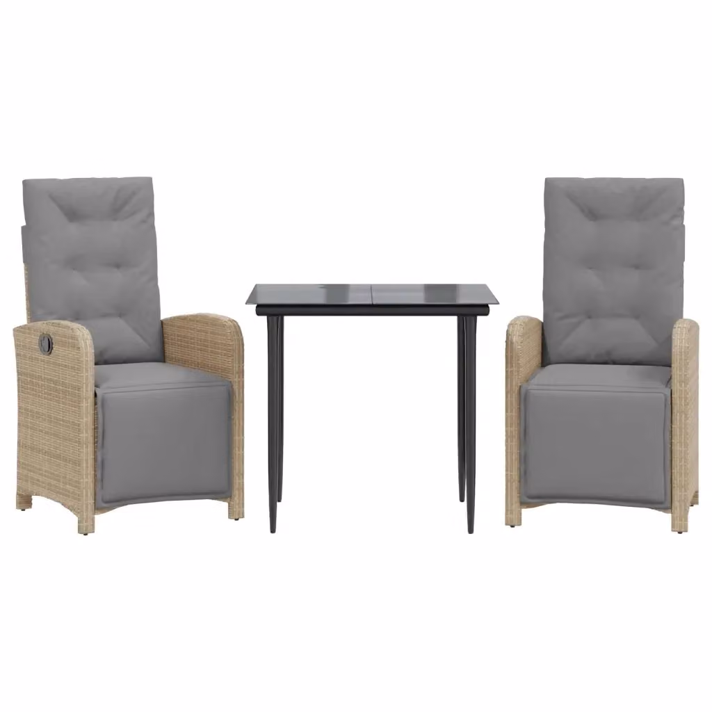 Set da Bistrò vidaXL 3 pz in Polyrattan con Cuscini Beige e Piano in Vetro – 2