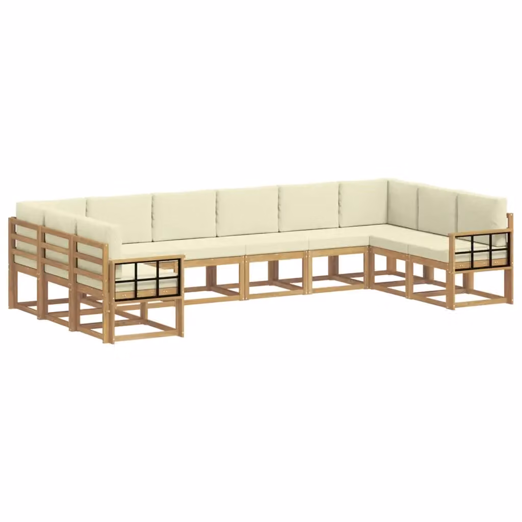 Set di divani da esterno a L vidaXL in legno di acacia con cuscini Bianco e Beige – 2