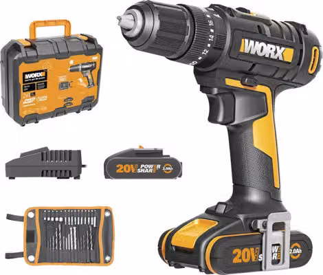 Avvitatore a batteria 20V WORX WX370 50Nm, inclusi valigetta, batteria 2 x 2Ah e caricabatteria