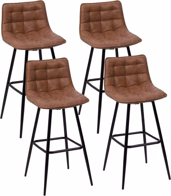 Set di 4 sgabelli da bar IDMarket MADY in ecopelle marrone con struttura in metallo nero stile industrial – 1