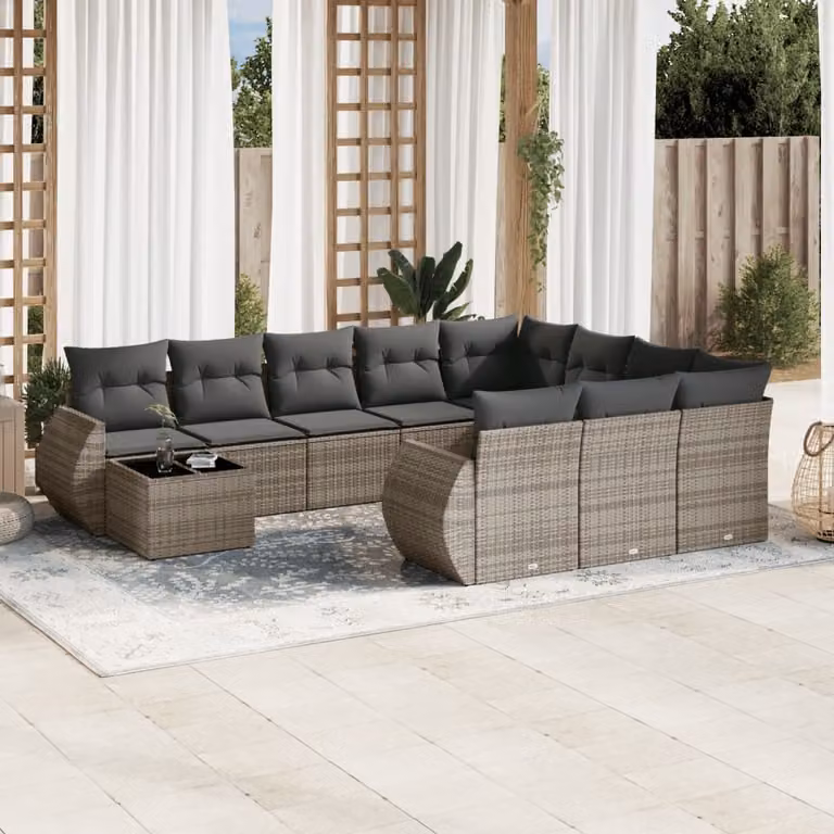 Maison Exclusive - Set Divani da Giardino 11 pz con Cuscini in Polyrattan Grigio