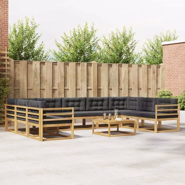 Set di divani da esterno a L con tavolino vidaXL in legno di acacia, Bianco e Antracite – 1