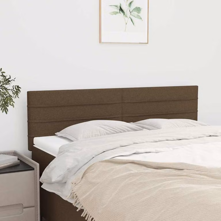 Testiera per letto vidaXL in tessuto marrone scuro con struttura in legno di larice L: 144 cm, P: 5 cm, H: 78-88 cm